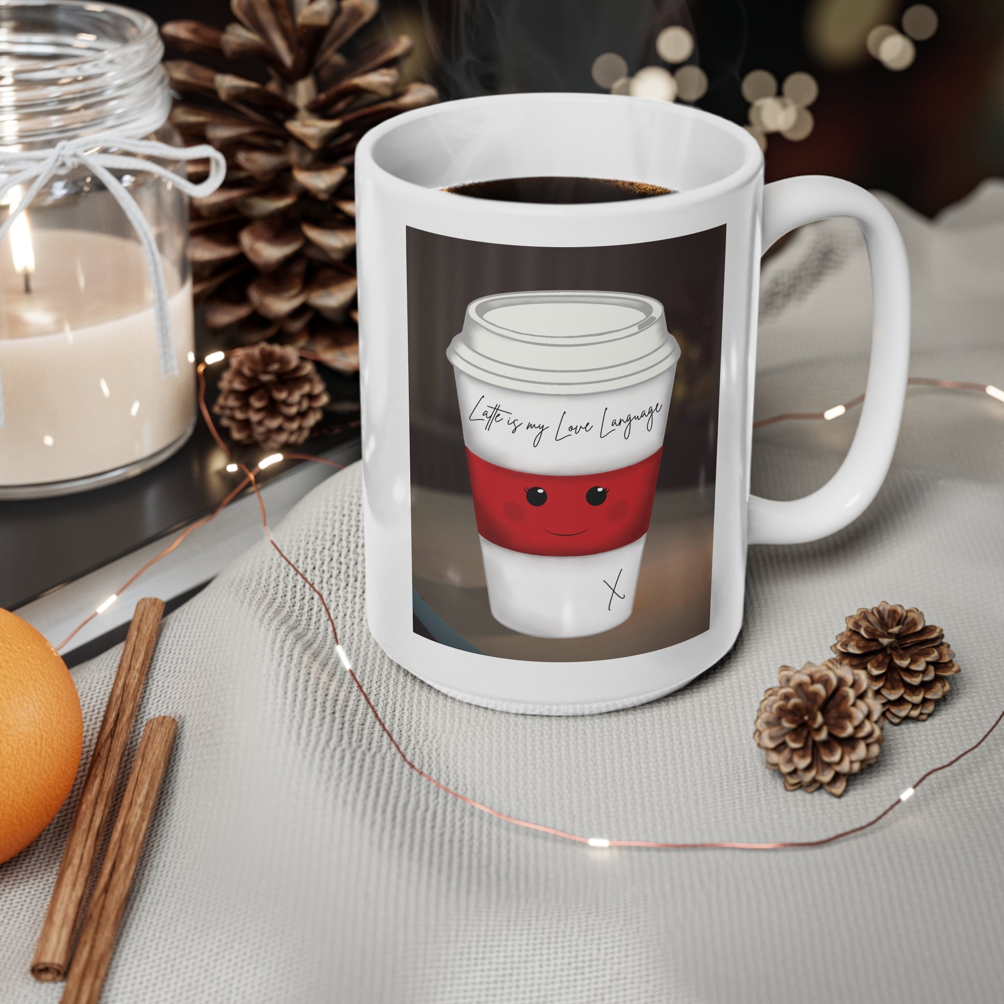 Cute Coffee Cup Mug – 'Latte is My Love Language'  15oz