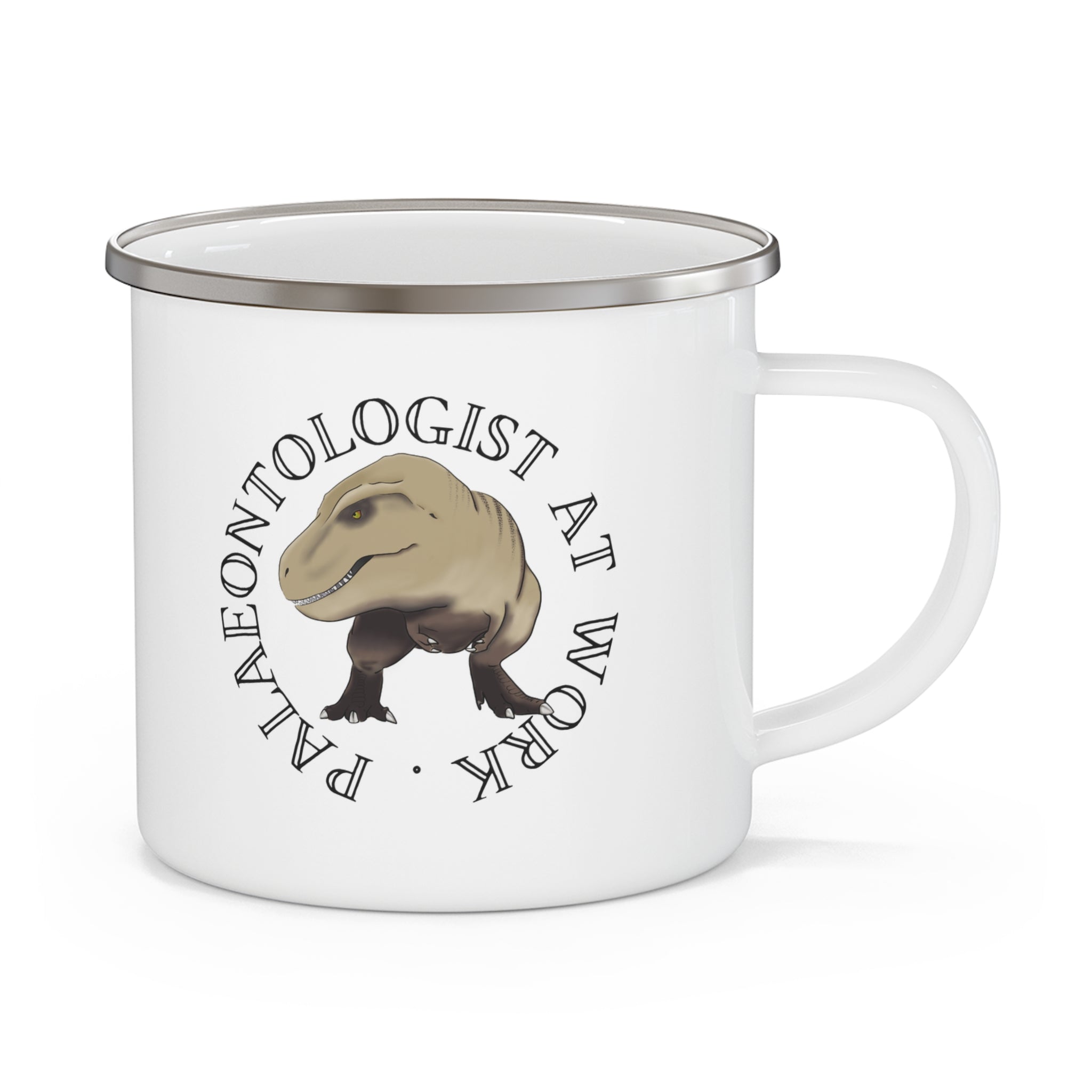 'Palaeontologist at Work' Enamel T-Rex Mug — Dino Fossil Hunting Cup