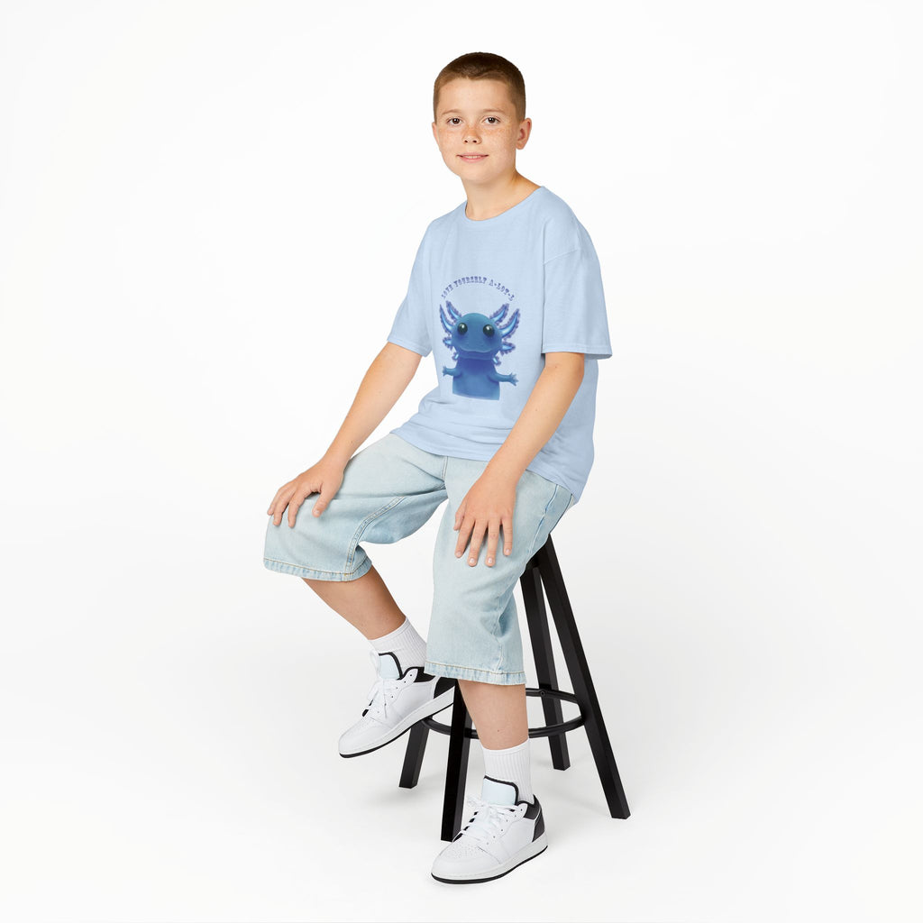Kids Axolotl T‑Shirt — Cute Blue Axolotl 'Love Yourself A-lot-L