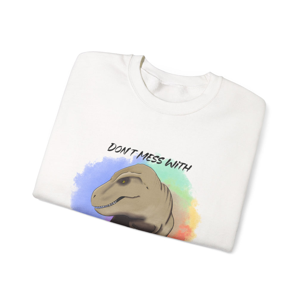 Crewneck Sweatshirt — "Don't Mess With Mama" Dinosaur Watercolour Splash Design