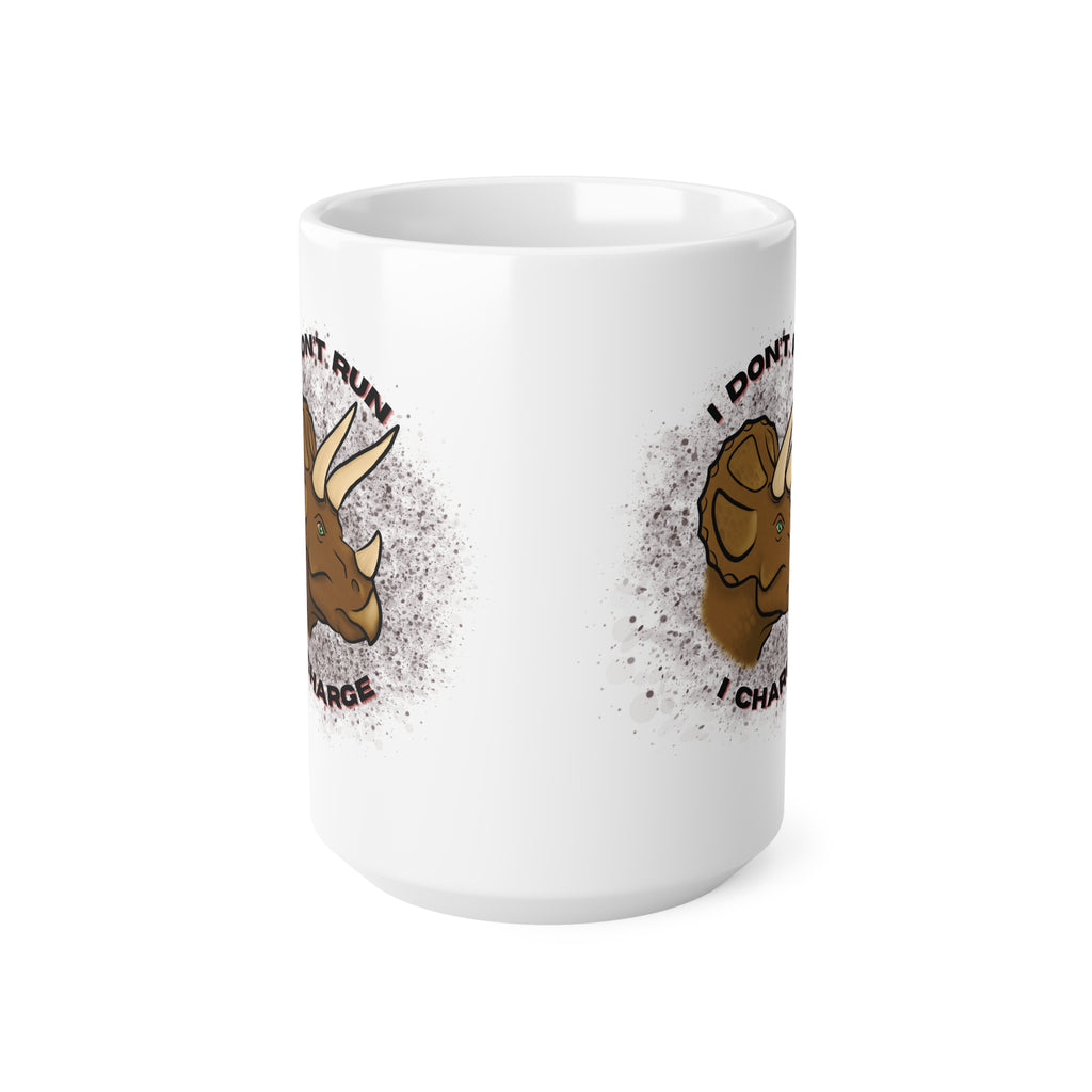 Triceratops Ceramic Mug – "I Don't Run, I Charge"