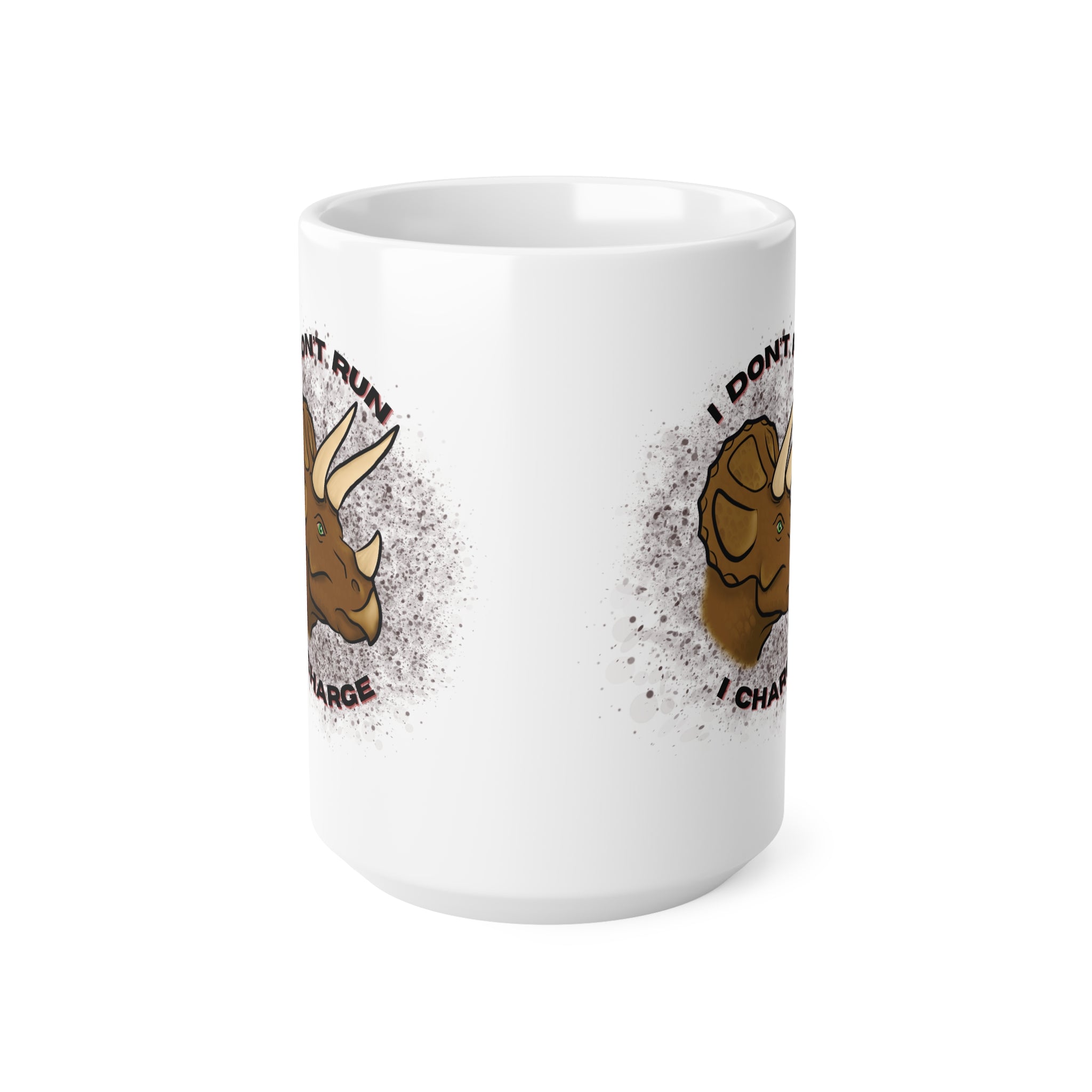 Triceratops Ceramic Mug – "I Don't Run, I Charge"