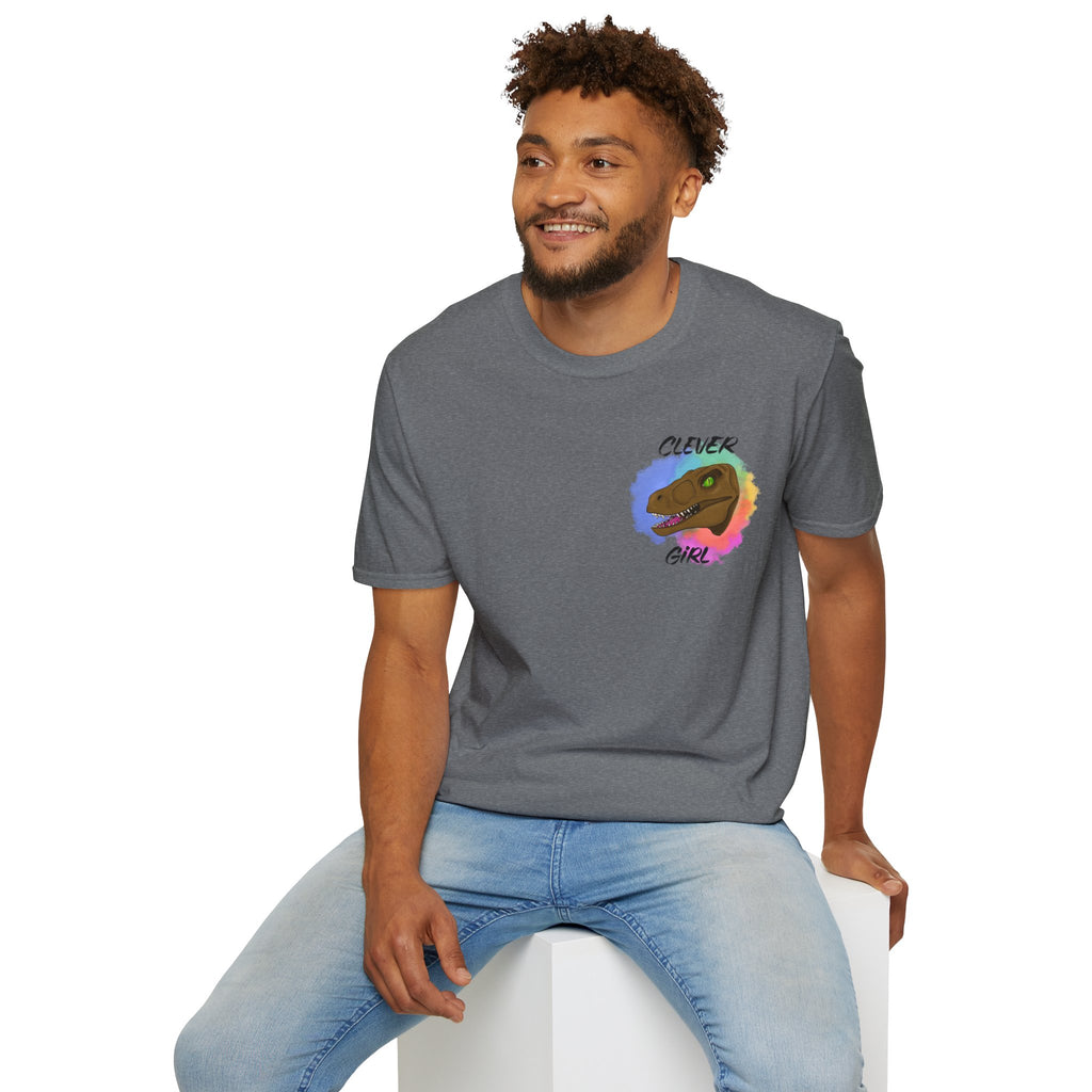 Clever Girl T‑Shirt — Colorful Raptor Graphic Tee for Dino Fans