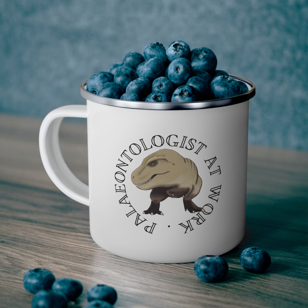'Palaeontologist at Work' Enamel T-Rex Mug — Dino Fossil Hunting Cup