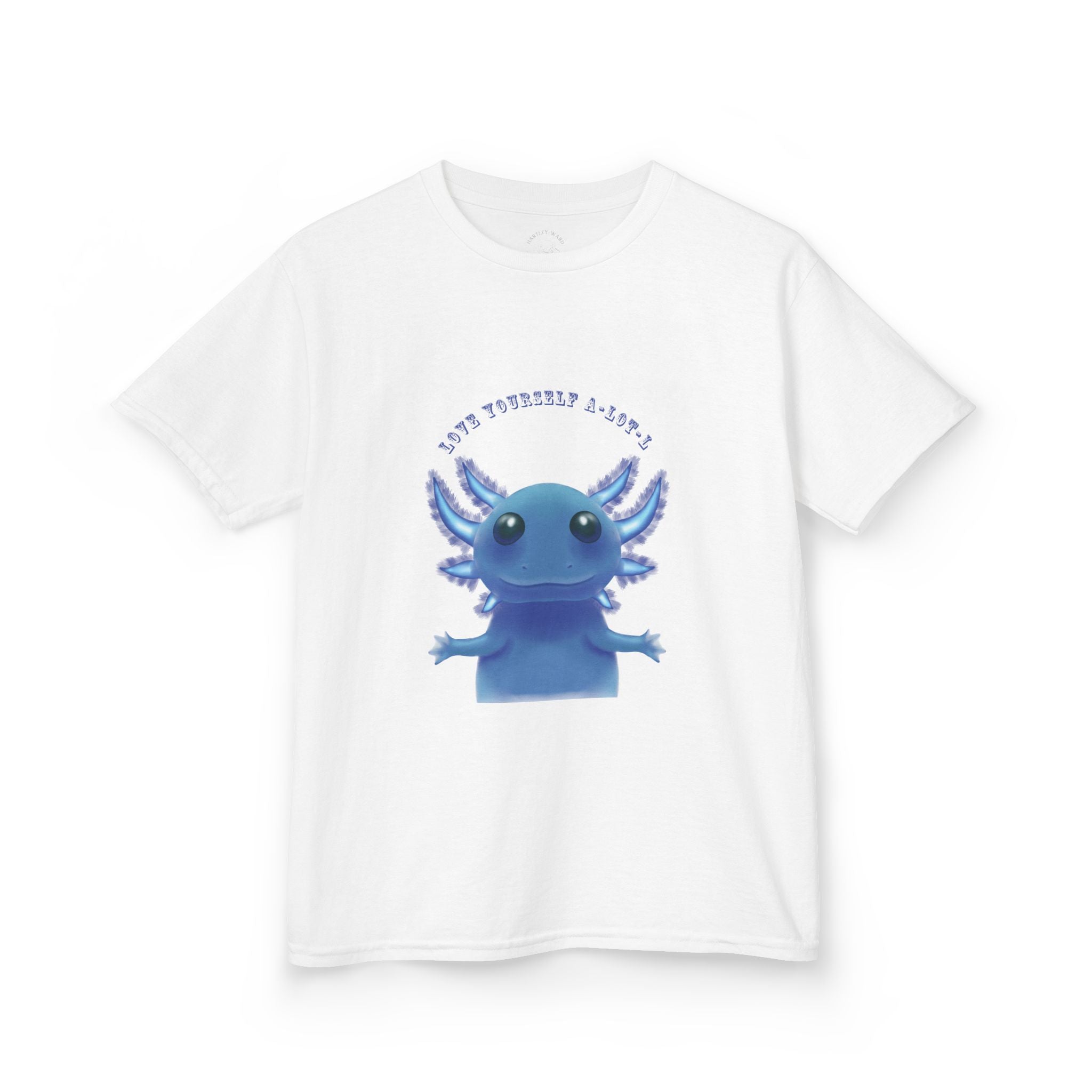Kids Axolotl T‑Shirt — Cute Blue Axolotl 'Love Yourself A-lot-L