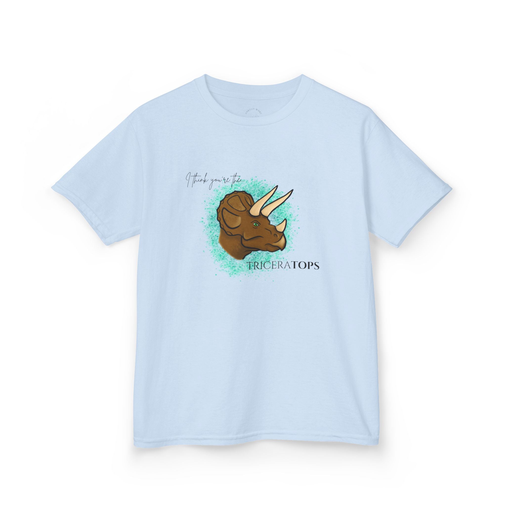 Kids T-Shirt — Cute Triceratops Dinosaur Graphic Tee "I think you're the TriceraTOPS"