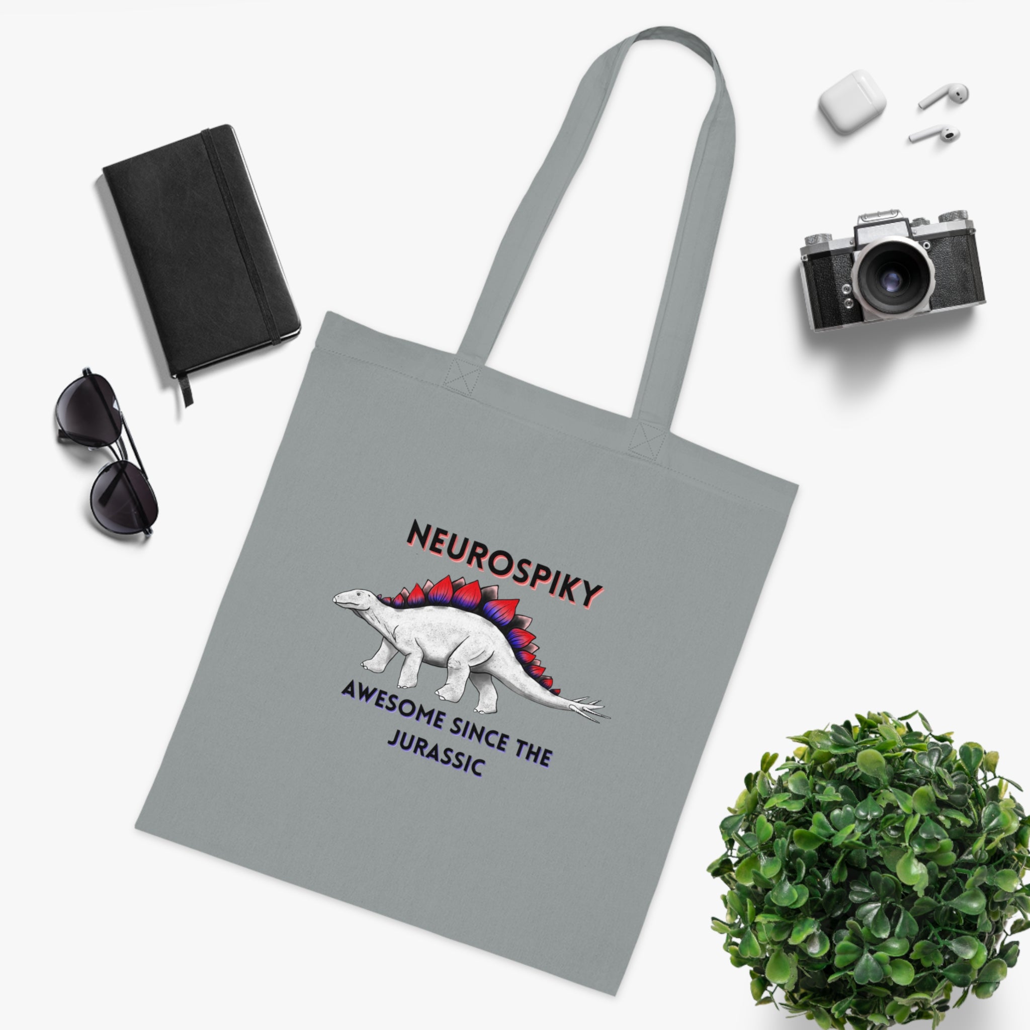 Neurospiky Stegosaurus Cotton Tote — "Neurospiky: Awesome Since the Jurassic" Eco Grocery Bag