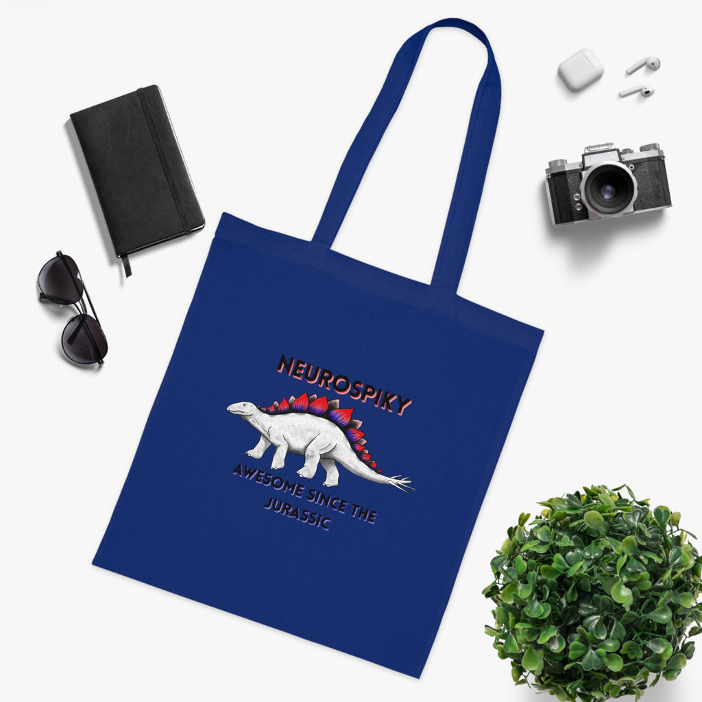 Neurospiky Stegosaurus Cotton Tote — "Neurospiky: Awesome Since the Jurassic" Eco Grocery Bag