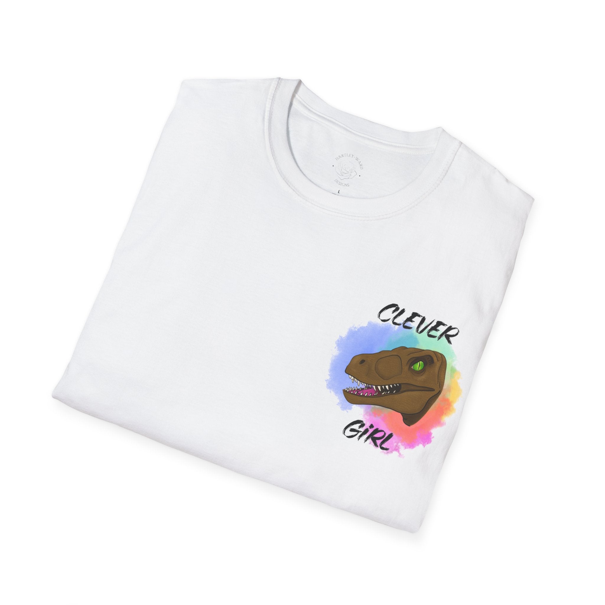 Clever Girl T‑Shirt — Colorful Raptor Graphic Tee for Dino Fans